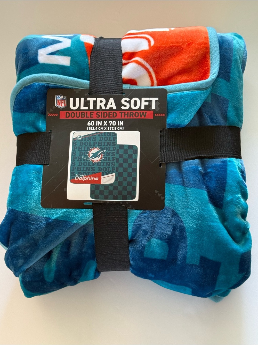 NFL Miami Dolphins Ultra Soft Double Sided Throw, 60”x70”, NWT